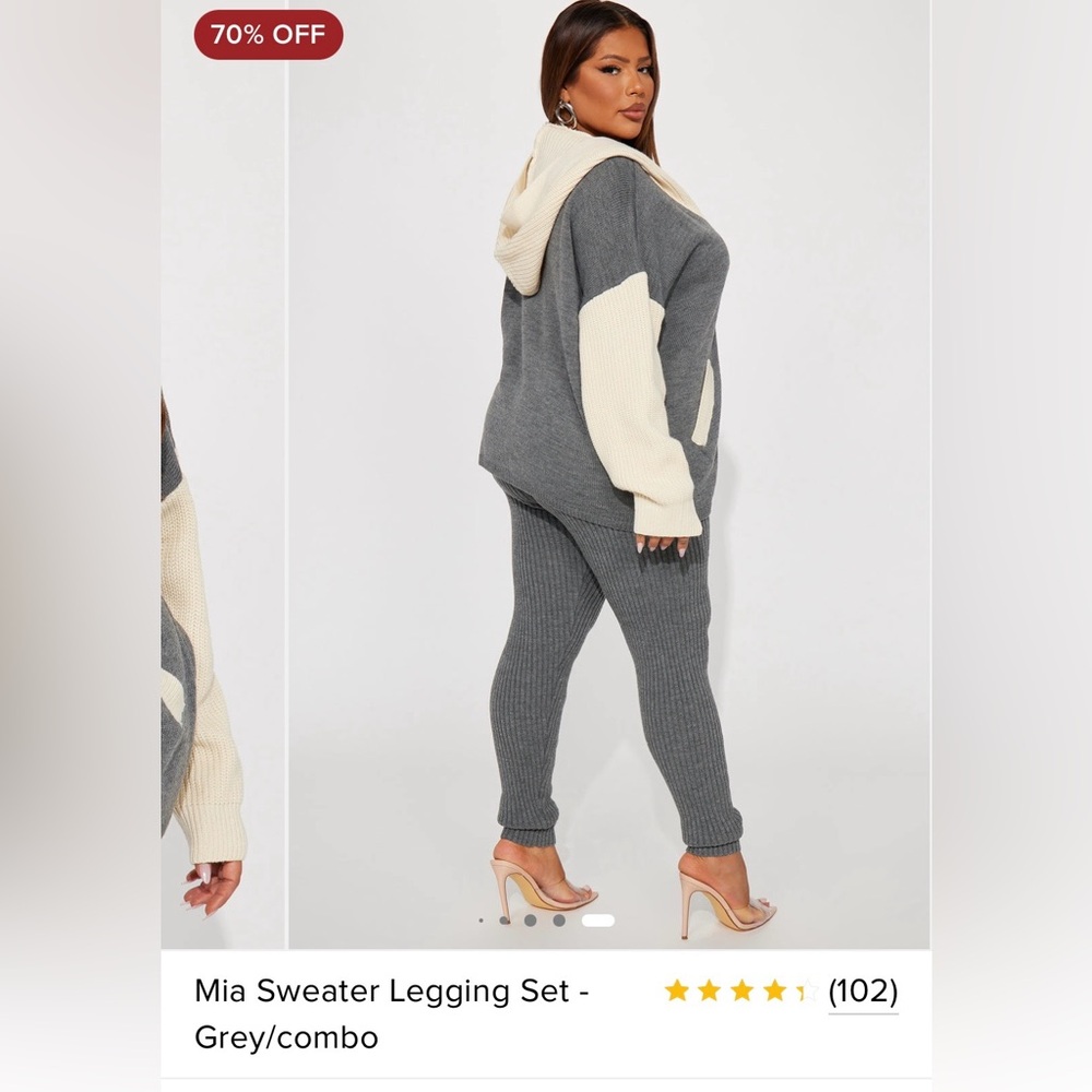 Fashion Nova Cozy Knit Legging Set - Gray and Cream